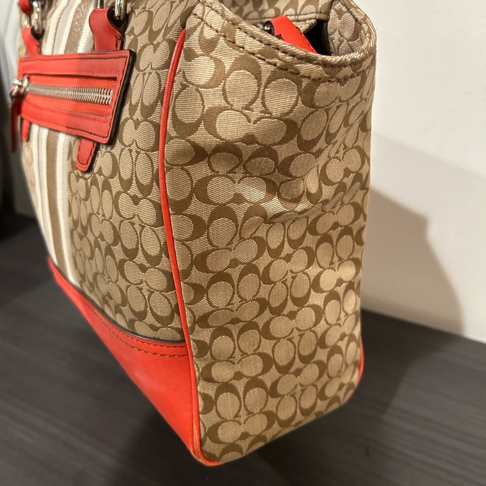 Coach Legacy Stripe Candace Carryall Tote Purse Brown /Orange EUC - Picture 9 of 13